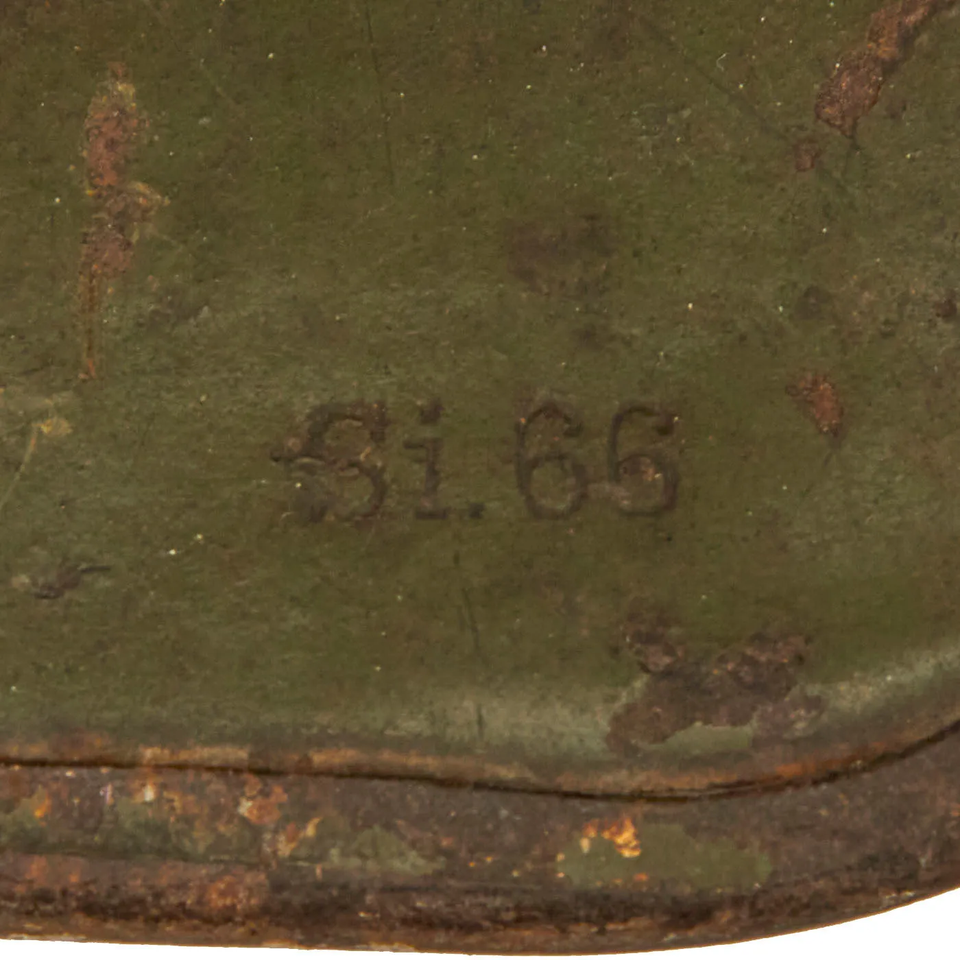 Original German WWI Battle Damaged M16 Stahlhelm Helmet with Camouflage Paint and Liner - marked Si66