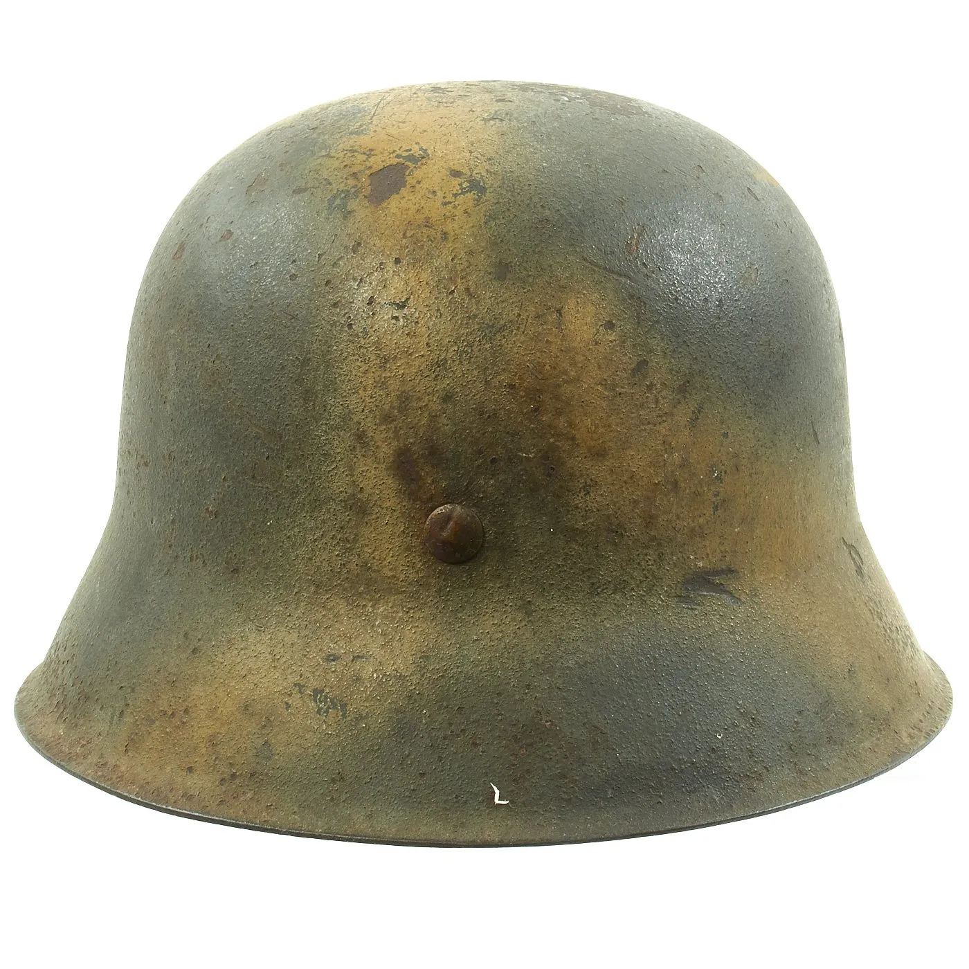 Original German WWII M42 Army Heer Helmet with Textured Tan Camouflage Paint and Battle Damage - EF64