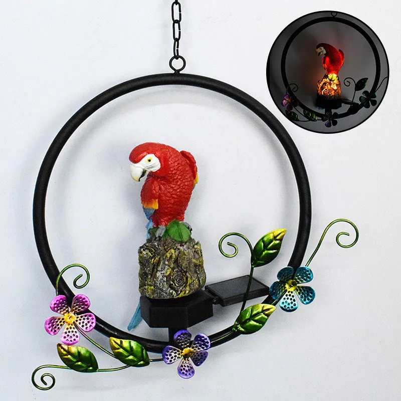 Outdoor Solar Resin Owl Parrot LED Sculpture Light