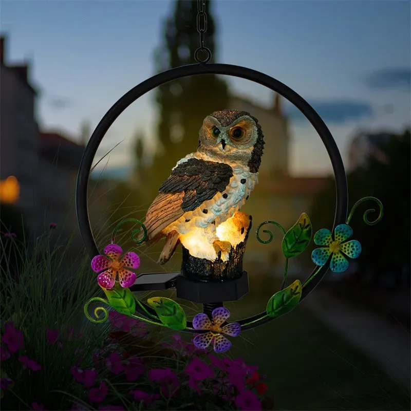 Outdoor Solar Resin Owl Parrot LED Sculpture Light