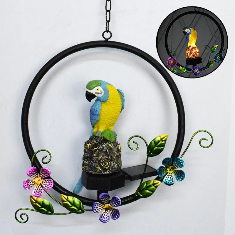 Outdoor Solar Resin Owl Parrot LED Sculpture Light