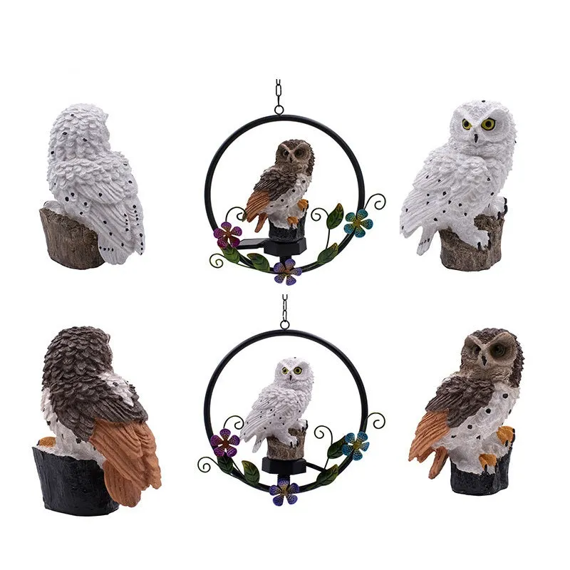 Outdoor Solar Resin Owl Parrot LED Sculpture Light