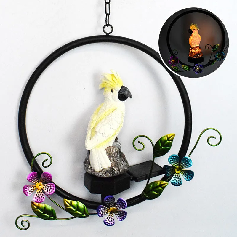 Outdoor Solar Resin Owl Parrot LED Sculpture Light