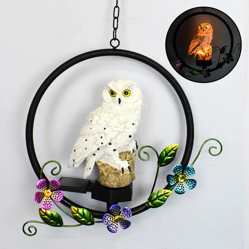 Outdoor Solar Resin Owl Parrot LED Sculpture Light