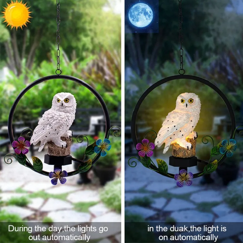 Outdoor Solar Resin Owl Parrot LED Sculpture Light