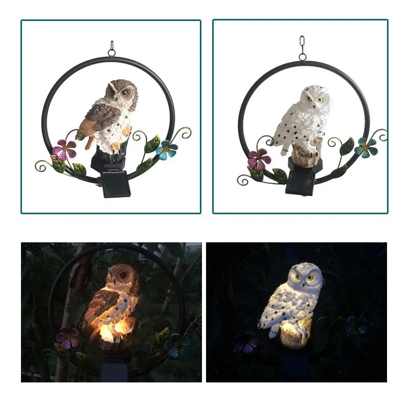 Outdoor Solar Resin Owl Parrot LED Sculpture Light