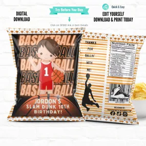 Personalized Basketball Party Favor Bags - Orange Hoops Design | Digital Download