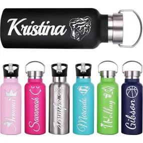 Personalized Water Bottles 12oz/26oz Bulk, Custom Sports Insulated Stainless Steel Bottle Engraved Logo Name for School Kids Adult