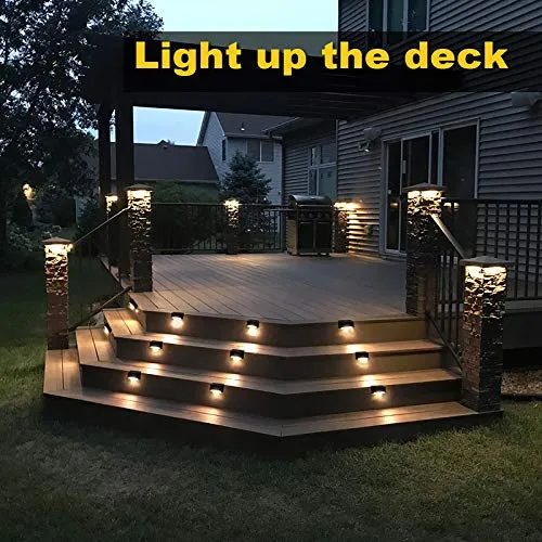 Phereu Solar Deck Lights Outdoor, 16 Pack Solar Step Lights LED Waterproof Patio Decor Solar Lights for Outside Railing, Stairs, Fence, Post, Yard and Driveway, Warm White