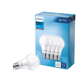 Philips A19 E26 (Medium) LED Bulb Soft White 11 Watt Equivalence 4 pk