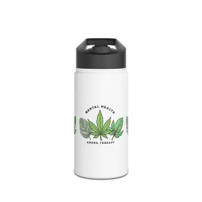 "Mental Health Aroma Therapy Stainless Steel Water Bottle – Lavender, Marijuana, and Eucalyptus Leaf Design"