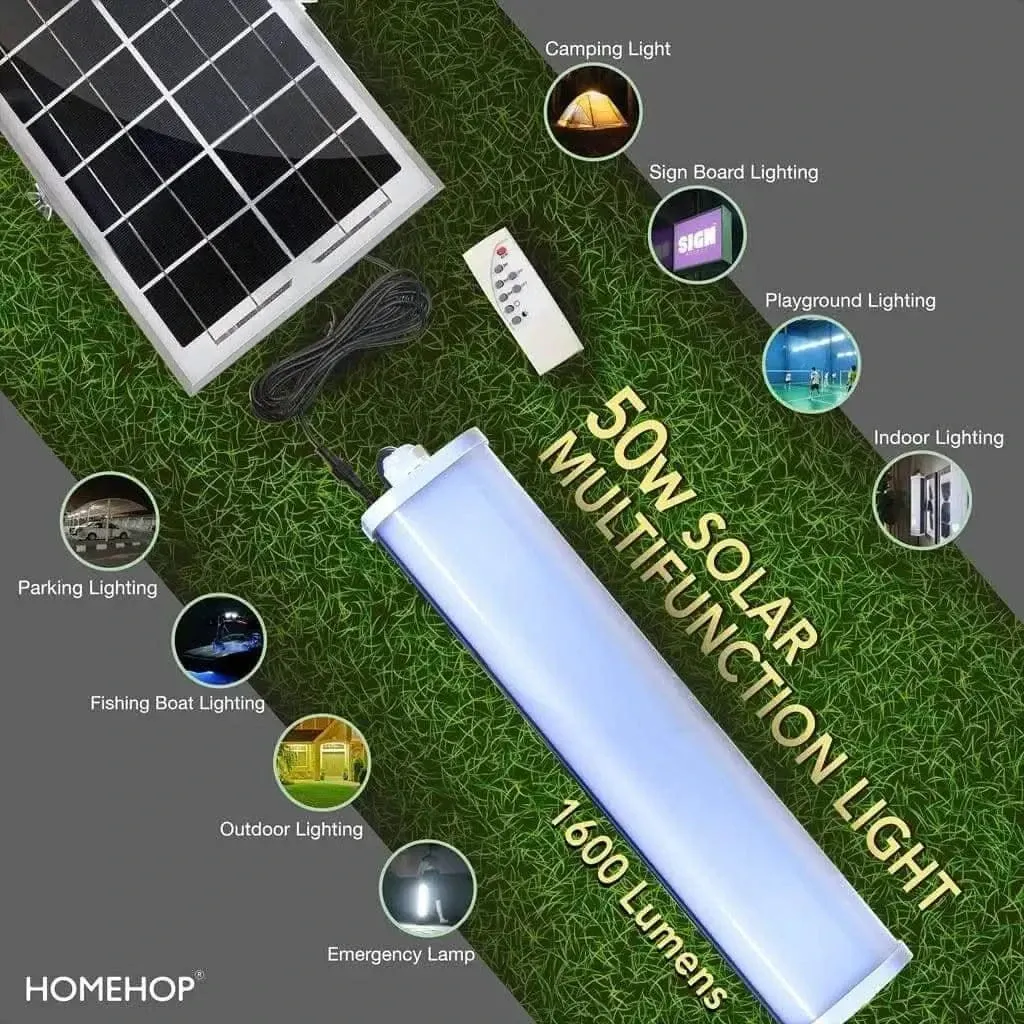 Renewed Solar Rechargeable Waterproof Flood Wall Lamp with Panel, 50W 5Ah Battery