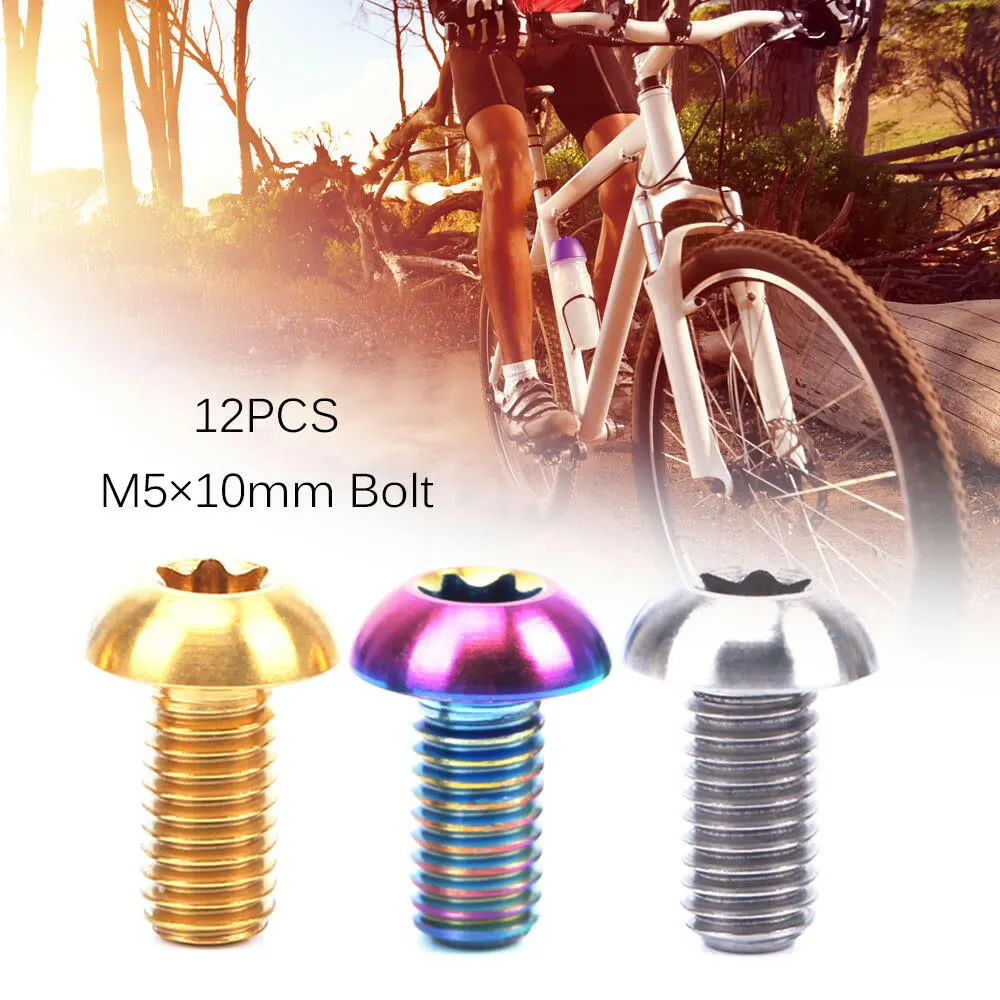 RISK 12PCS M5¡_10mm Disc Disk Brake Rotor Bolts T25 Torx Titanium TI MTB Bicycle Bottle Holder Bolt Bike Water Bottle Cage Screw