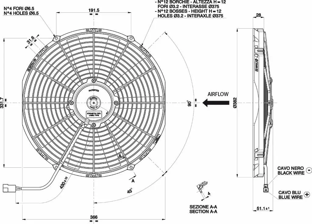 SPAL 14.00" Electric Fan Pusher Style Medium Profile 956 CFM 10-Blade Straight Style Blade - 30100382