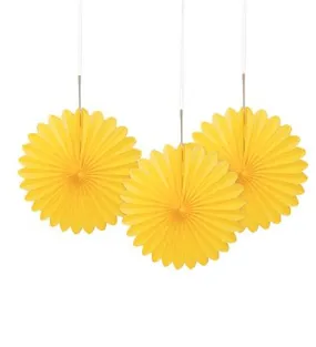 Sunflower Yellow Decorative Tissue Fans - 15cm - Pack of 3