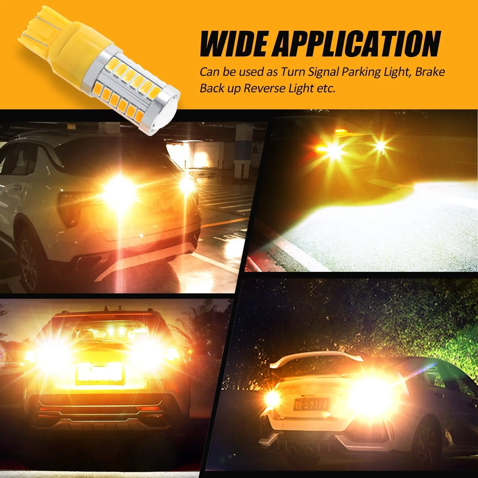 T20 7443 7440 LED Turn Signal Light Rear/Front, Side Maker Light 20W 4000LM 3500K Amber 33LED Series | 2 Bulbs