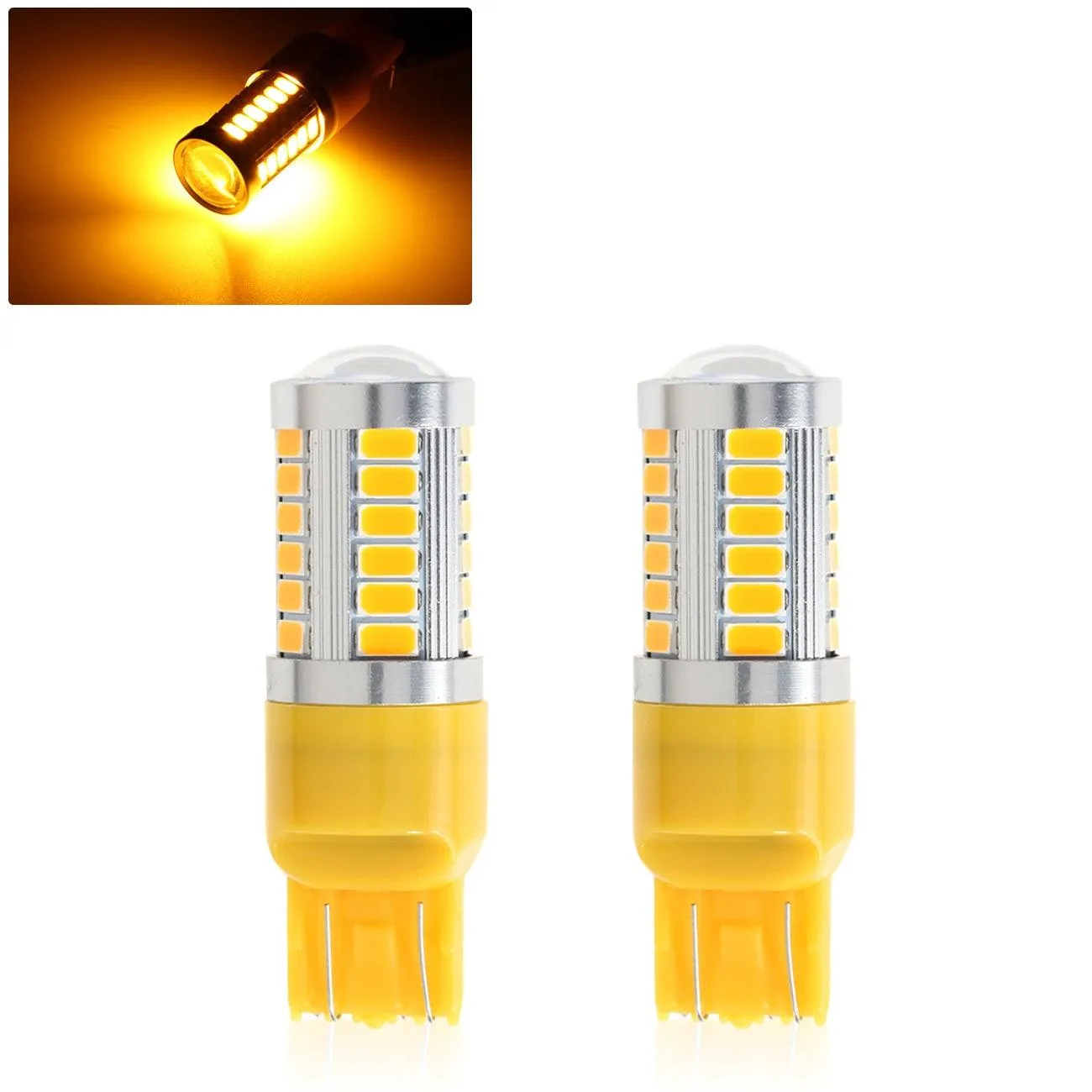 T20 7443 7440 LED Turn Signal Light Rear/Front, Side Maker Light 20W 4000LM 3500K Amber 33LED Series | 2 Bulbs