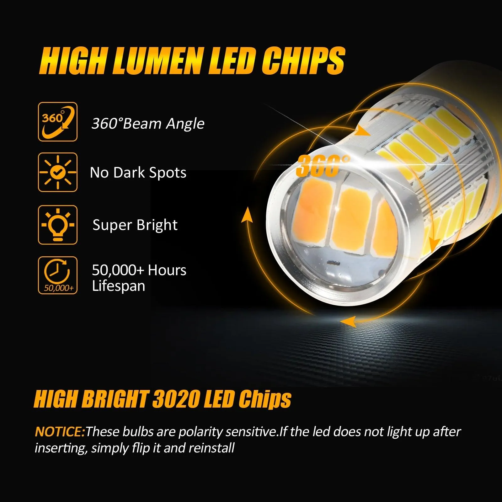 T20 7443 7440 LED Turn Signal Light Rear/Front, Side Maker Light 20W 4000LM 3500K Amber 33LED Series | 2 Bulbs