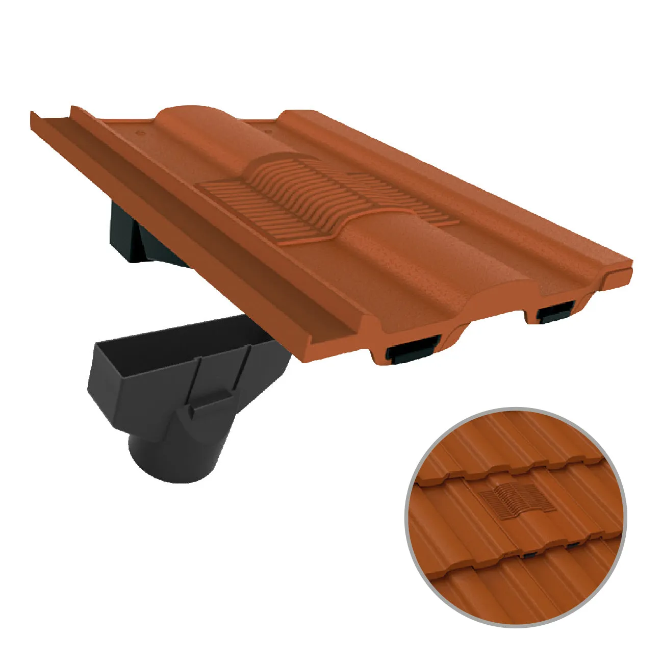 Terracotta Castellated Roof Tile Vent & Adapter for Marley Ludlow Redland