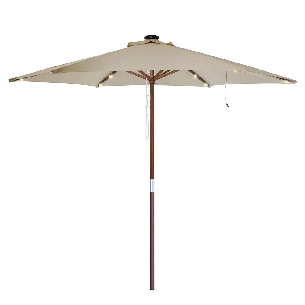 TheLAShop 8ft/9ft 6-rib Wooden Patio Umbrella Solar String Lights