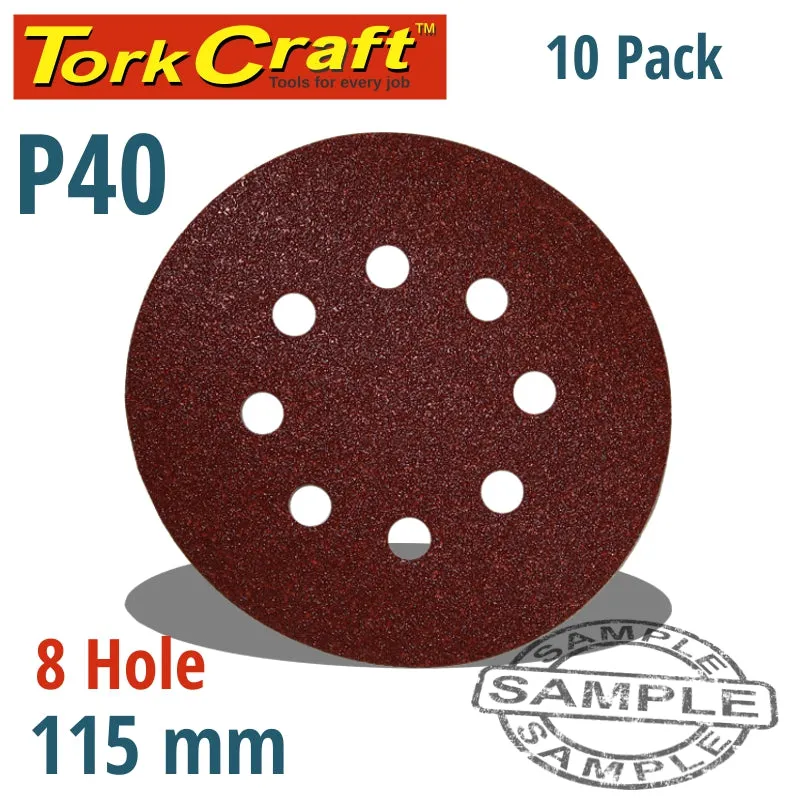 TORK CRAFT SANDING DISC 115MM 40 GRIT WITH HOLES 10/PK HOOK AND LOOP ABR30040