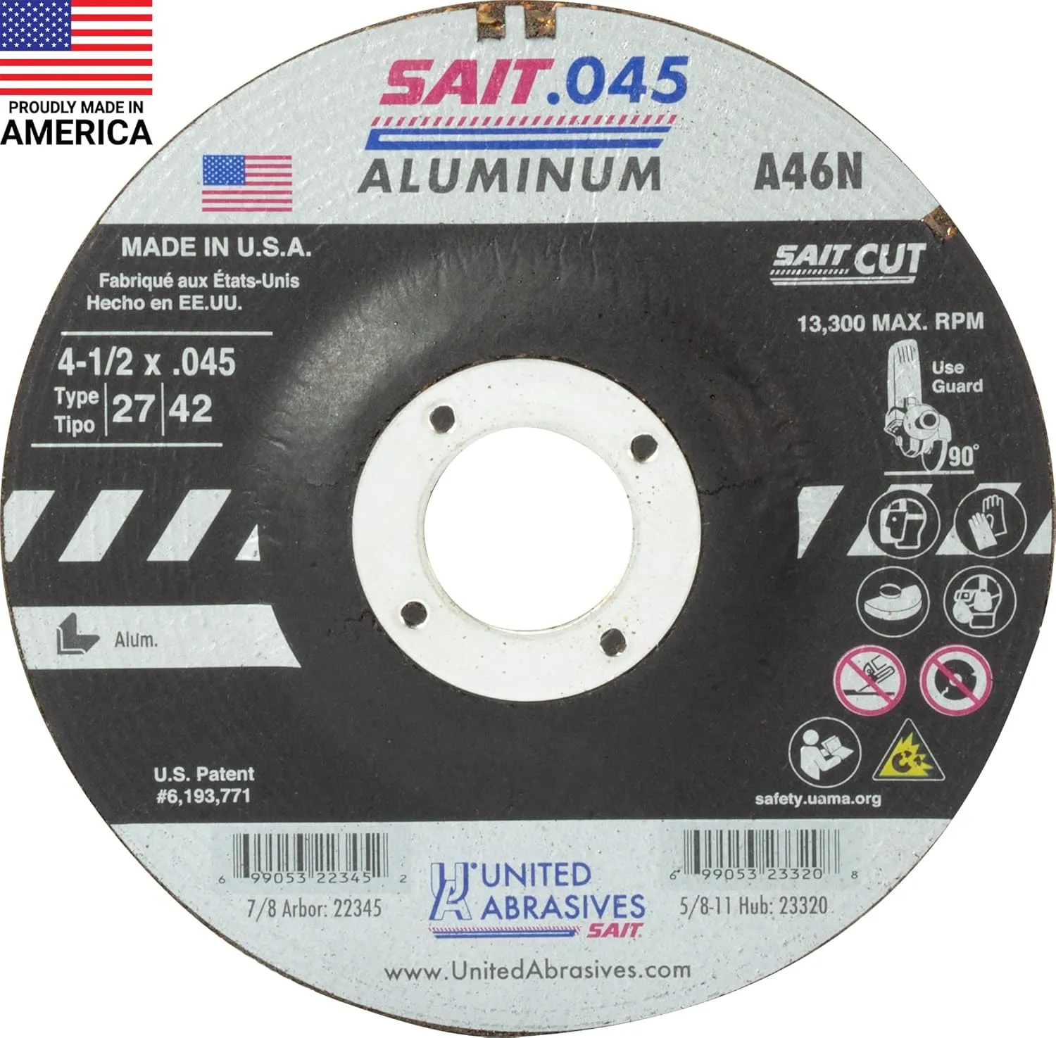 United Abrasives - Sait 22345 4-1/2" x 0.045" Aluminum Cutting Wheel