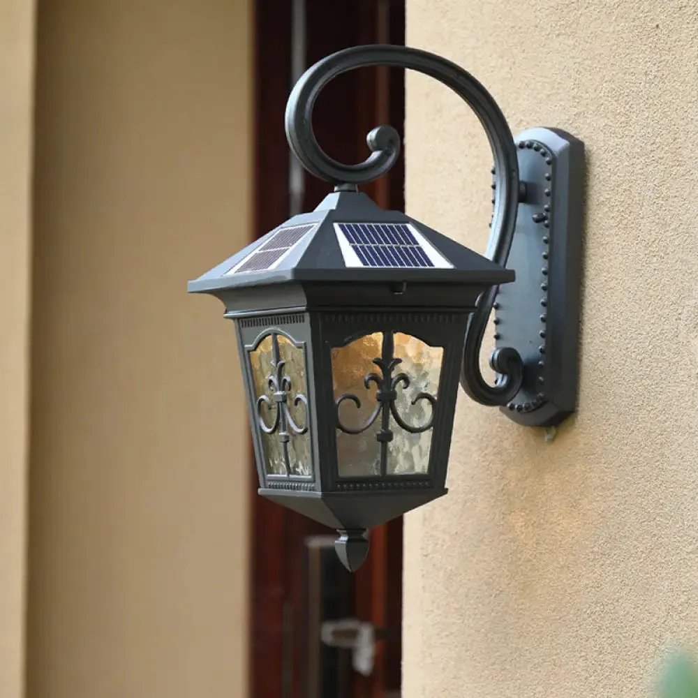 Vintage House LED Solar Wall Light with Metal Fixture and Glass Shade