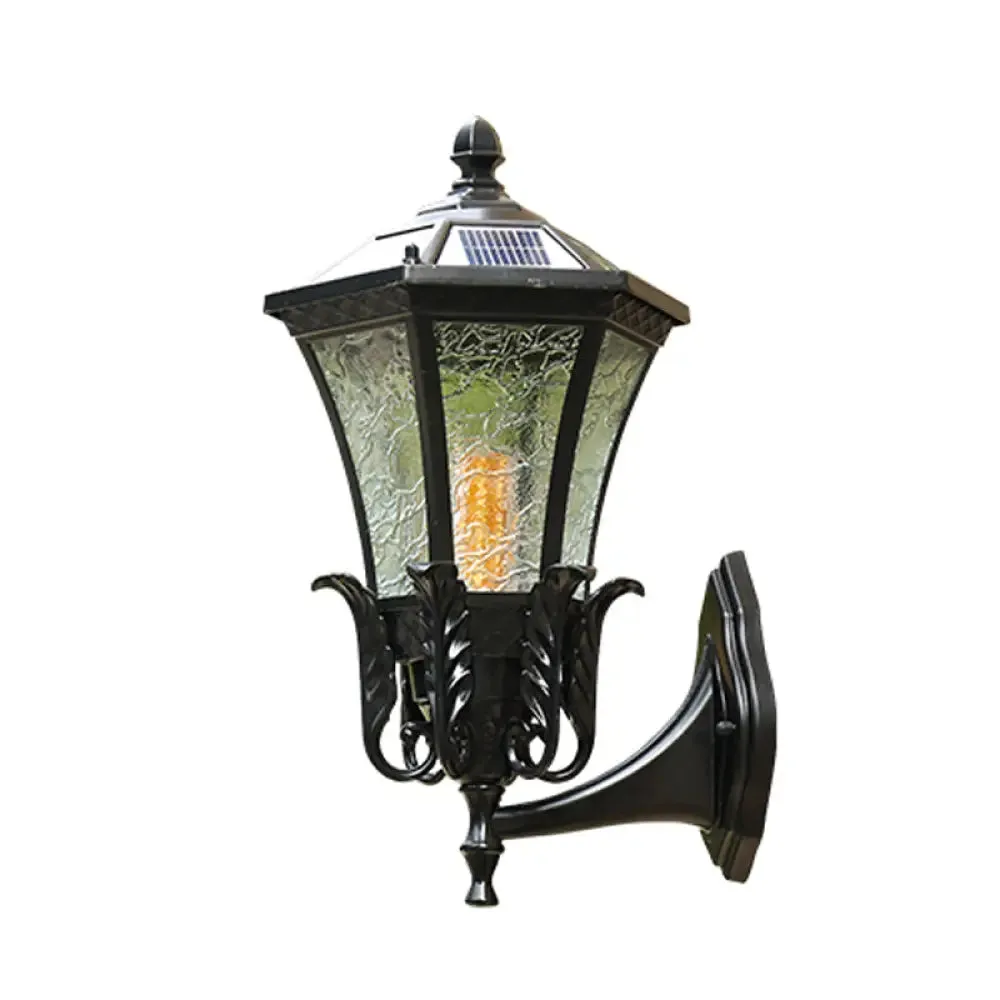 Vintage House LED Solar Wall Light with Metal Fixture and Glass Shade