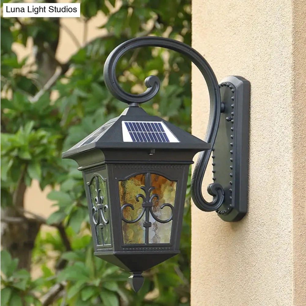 Vintage House LED Solar Wall Light with Metal Fixture and Glass Shade