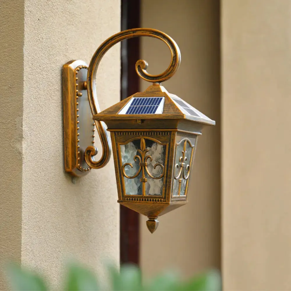 Vintage House LED Solar Wall Light with Metal Fixture and Glass Shade