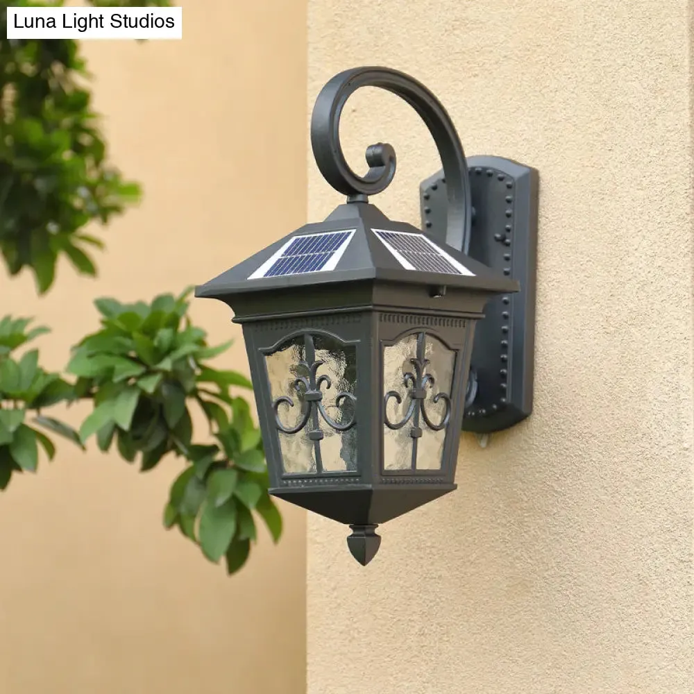 Vintage House LED Solar Wall Light with Metal Fixture and Glass Shade