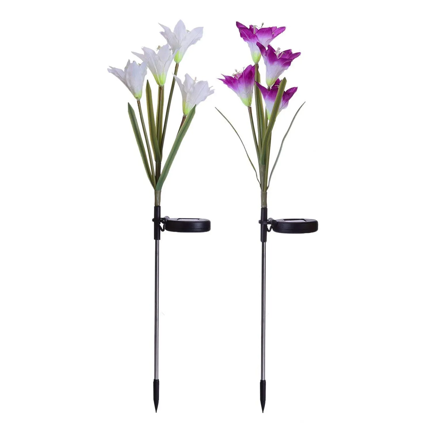 Waterproof Outdoor Solar Lily Flower Stake Lights ( Pack Of 2 pcs )