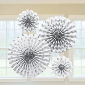 White Glitter Paper Fans 4pk