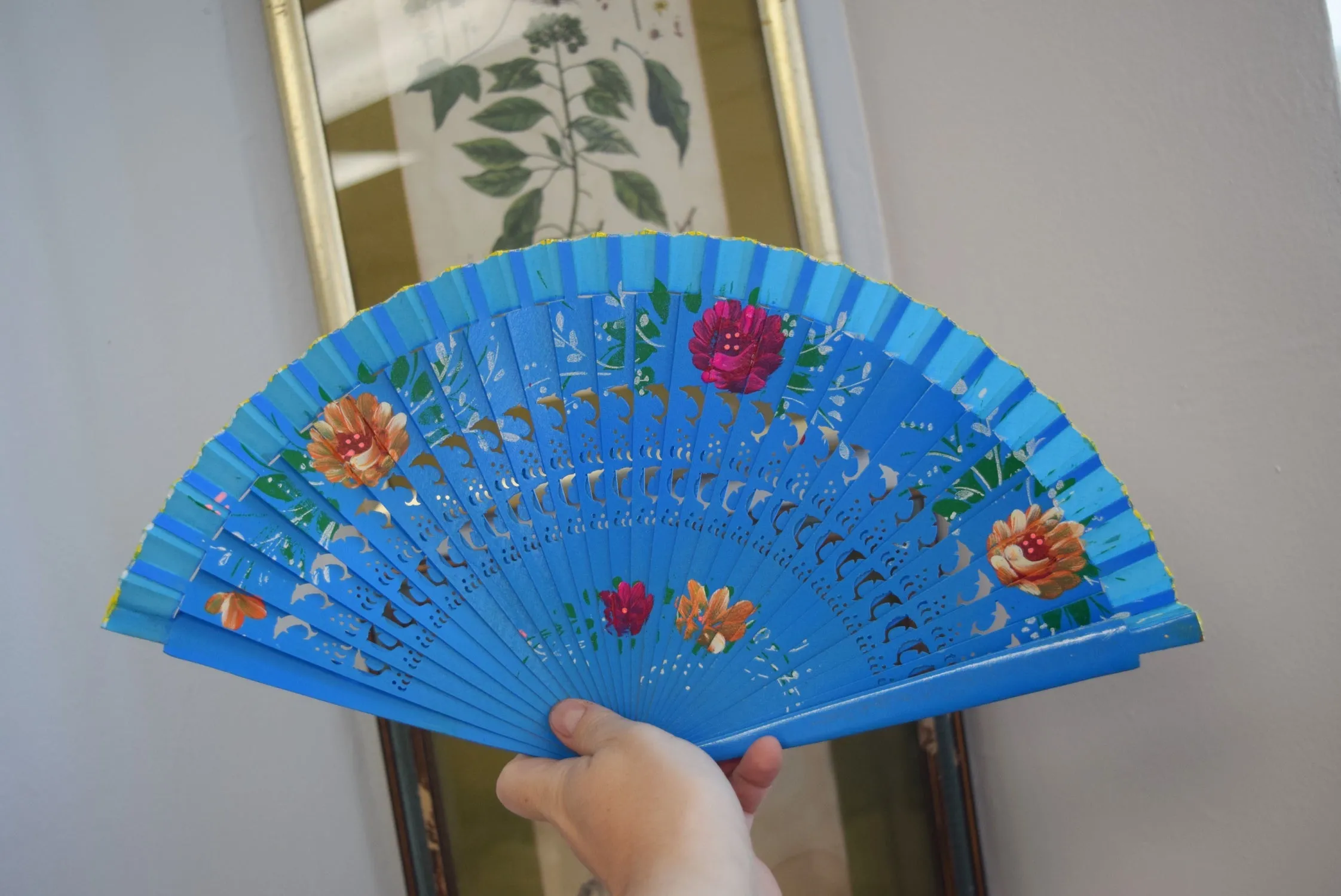 Wooden Hand Fan - Blue