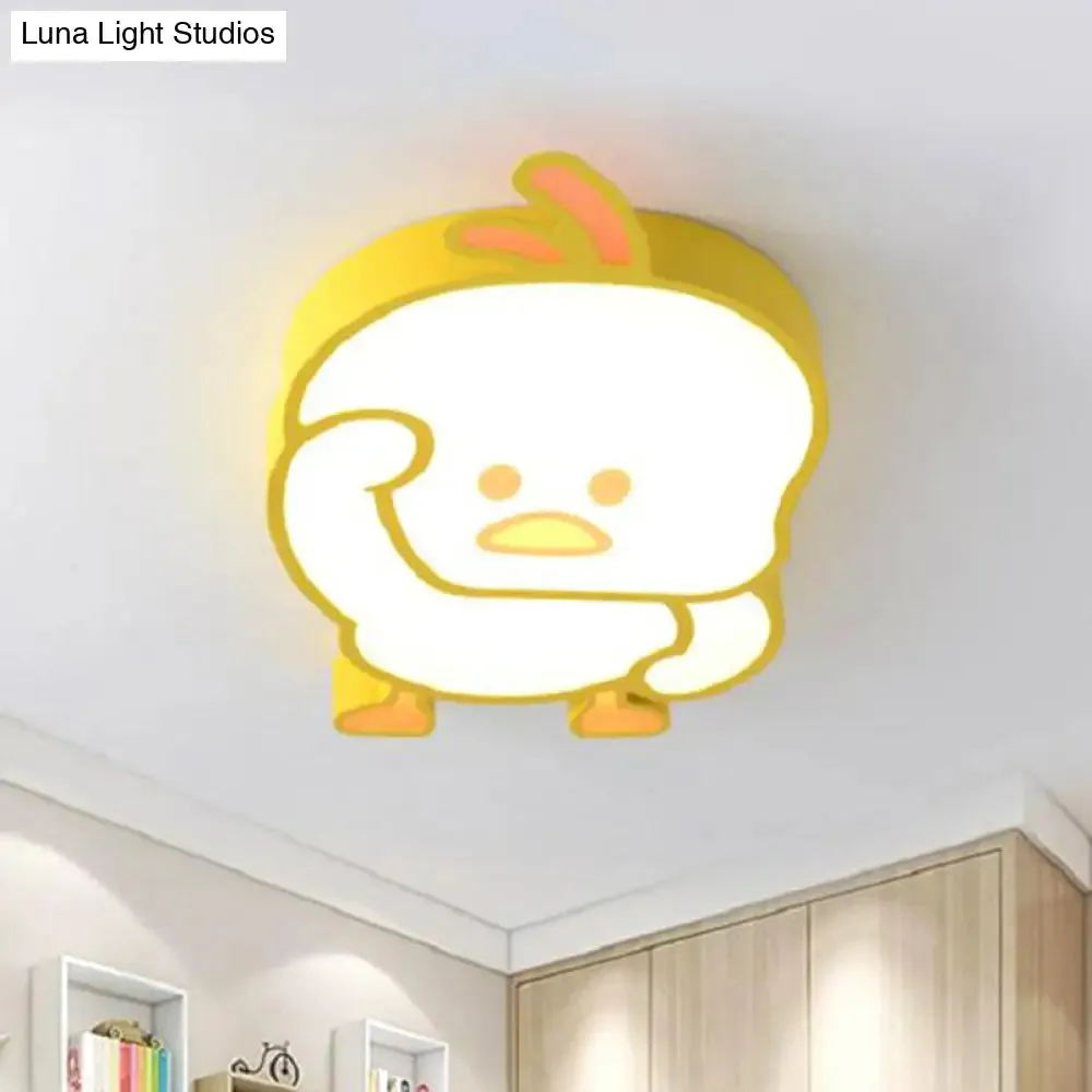 Yellow Duck LED Flush Mount Ceiling Light for Nursery - Cartoon Metallic Design