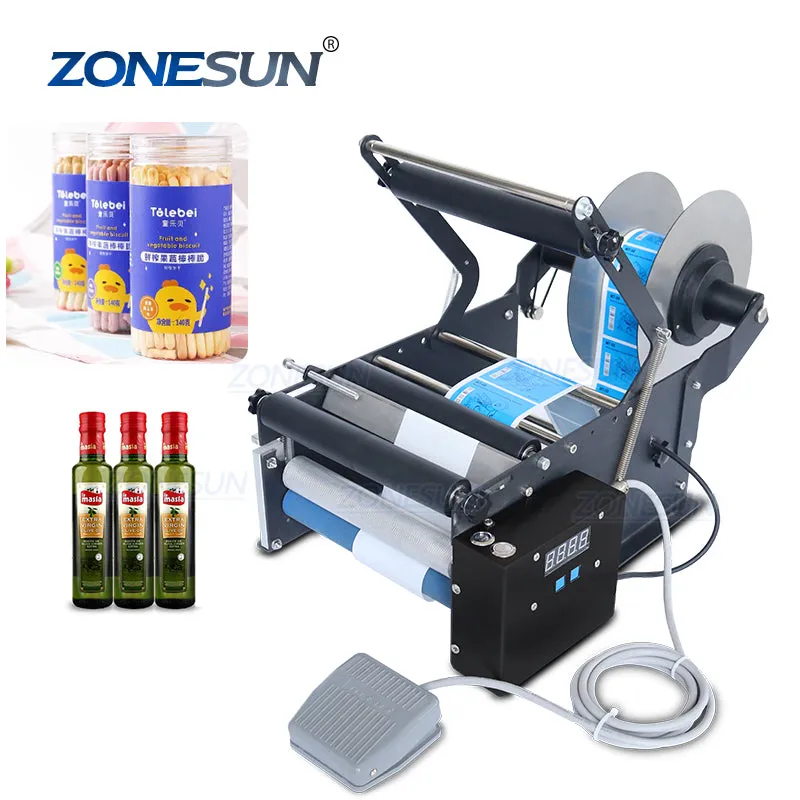 ZS-TB50SM Semi-automatic Glass Jar Labeler Shampoo Juice Plastic Round Bottle Self-adhesive Labeling Machine