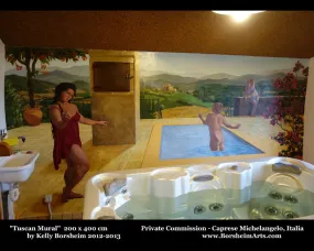 zSOLD ~ Mural :  Tuscan Landscape Terrace Women in Swimming Pool